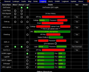 The logging settings screen for GridTracker. Note near the bottom, I have enabled N1MM Logger+. What this means is that it will send ADIF data to this IP and Port.